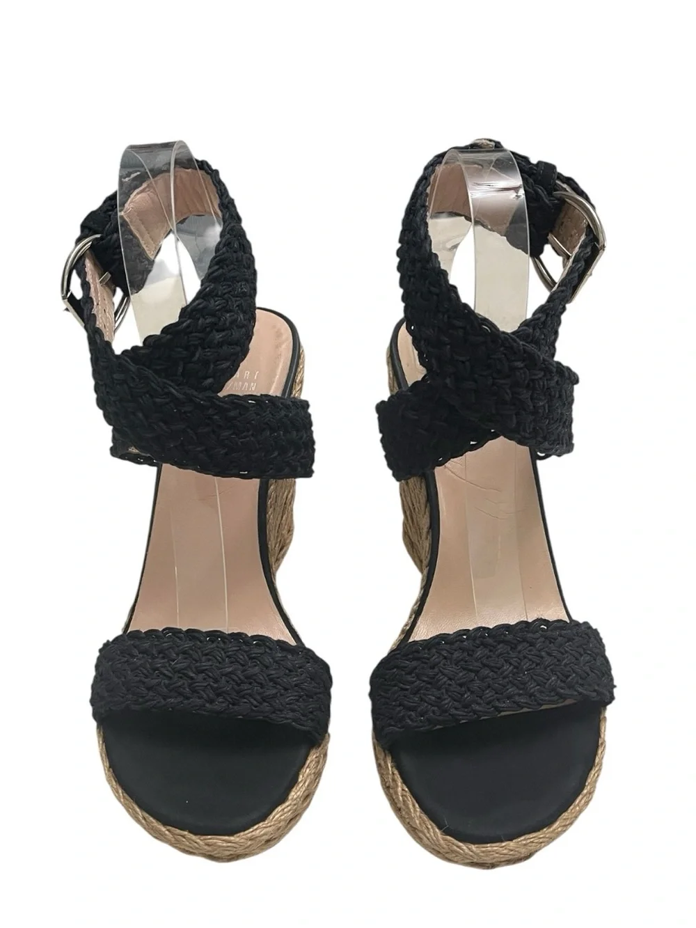 Stuart Weitzman Aspire Black Braided Espadrille Wedge Sandals 9.5M